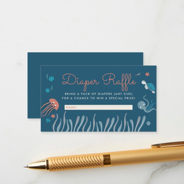 Cartoon Under The Sea Baby Shower Diaper Raffle Enclosure Card (Front/Back In Situ)