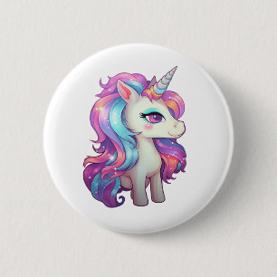 Cartoon unicorn illustration 6 cm round badge
