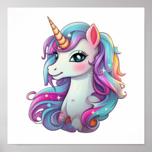 Cartoon unicorn illustration poster