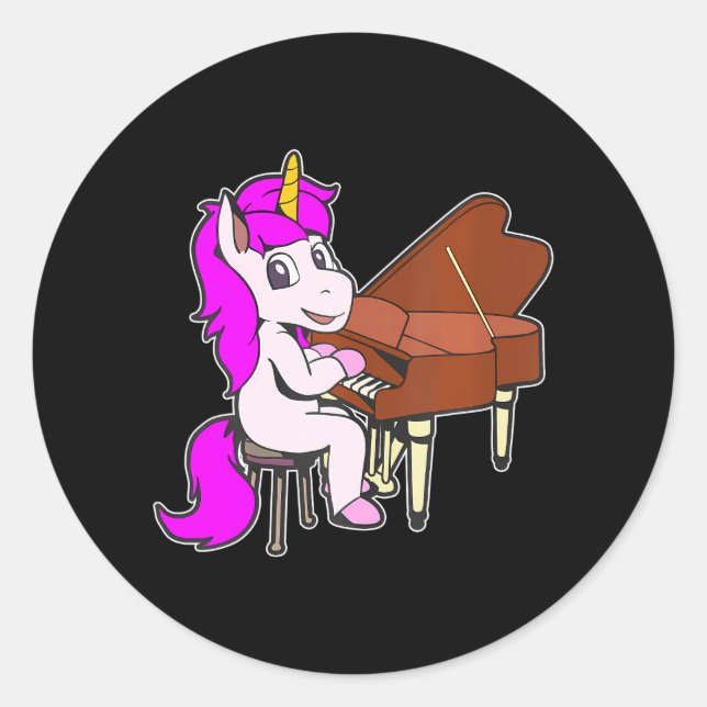 Cartoon unicorn playing piano classic round sticker (Front)
