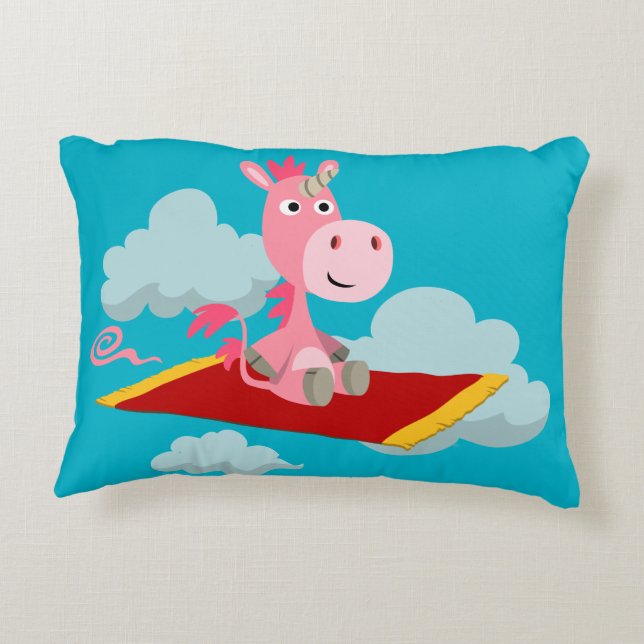 Cartoon Unicorn's Magic Carpet Ride Accent Pillow (Back)