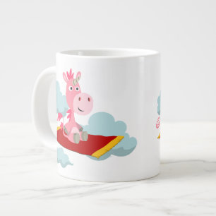 Cartoon Unicorn's Magic Carpet Ride Jumbo Mug
