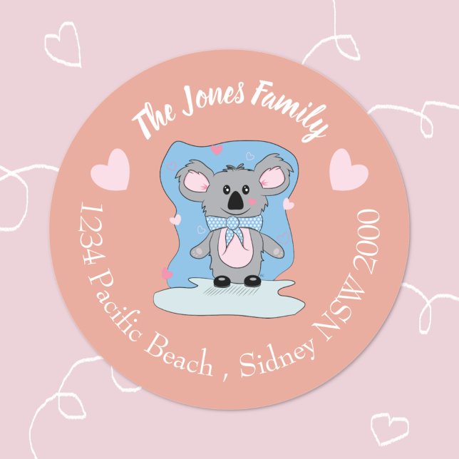 Cartoon Valentine koala peach envelope seals (Cute cartoon koala Valentine's Day envelope seals .
)