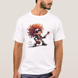 Cartoon Vector of Guitarist in Line and Fill T-Shirt