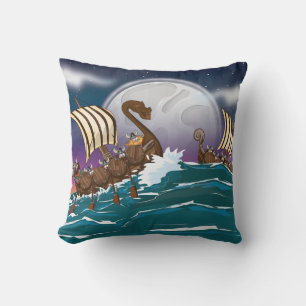 Cartoon Viking invasion fleet Cushion