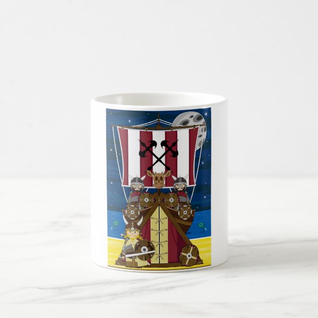 Cartoon Viking Warriors and Longship Coffee Mug (Center)