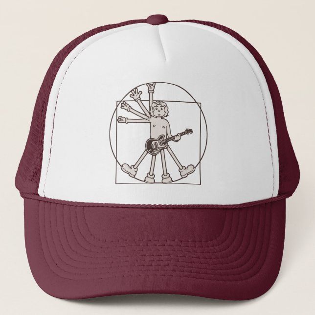 Cartoon Vitruvian Rocker Trucker Hat (Front)