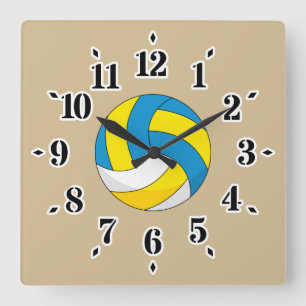 Cartoon Volleyball Ball Square Wall Clock