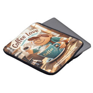 Cartoon warm cosy cafe coffee lover style laptop sleeve