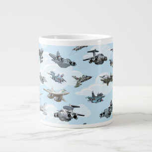Cartoon warplanes pattern fabric large coffee mug