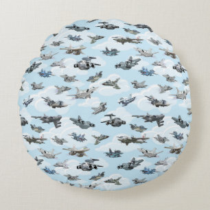 Cartoon warplanes pattern fabric round cushion