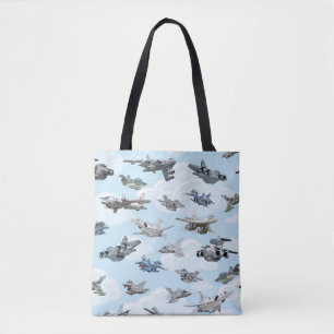 Cartoon warplanes pattern fabric tote bag