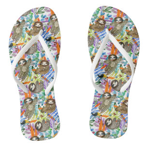 Cartoon Watercolor Sloth Pattern Jandals