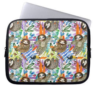 Cartoon Watercolor Sloth Pattern Laptop Sleeve