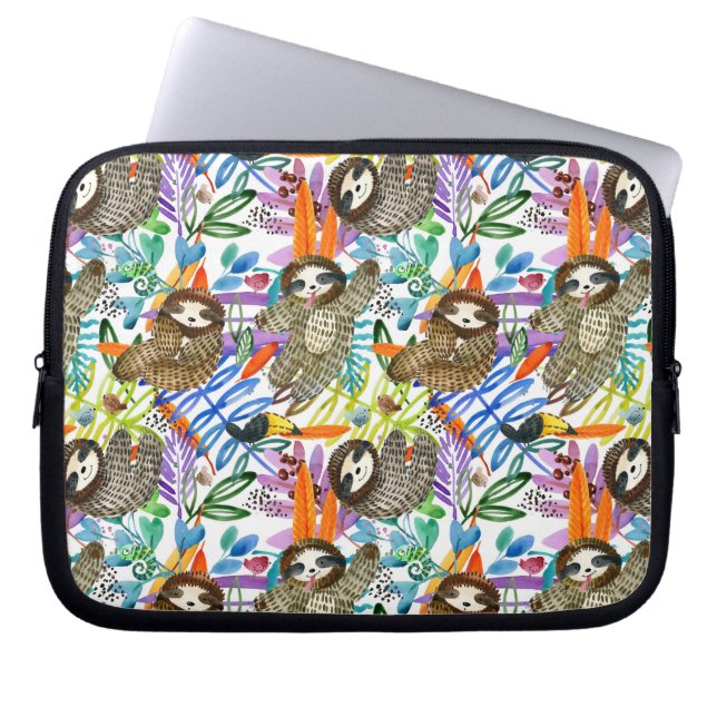 Cartoon Watercolor Sloth Pattern Laptop Sleeve (Front)
