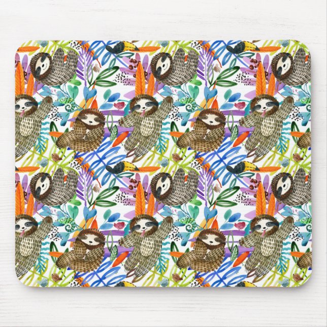 Cartoon Watercolor Sloth Pattern Mouse Pad (Front)