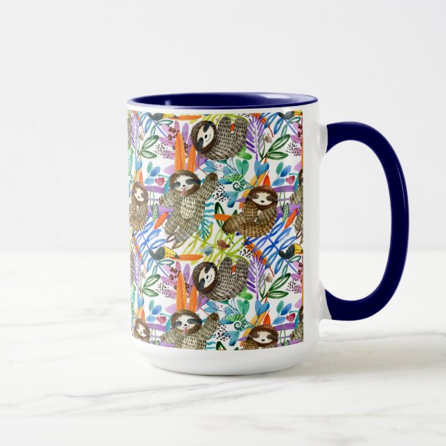 Cartoon Watercolor Sloth Pattern Mug (Right)