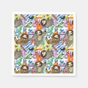 Cartoon Watercolor Sloth Pattern Napkin
