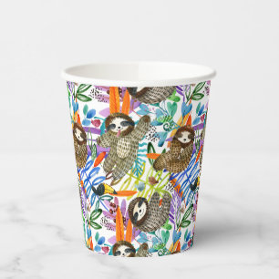 Cartoon Watercolor Sloth Pattern Paper Cups