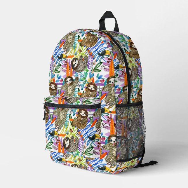 Cartoon Watercolor Sloth Pattern Printed Backpack (Back Corner Right)