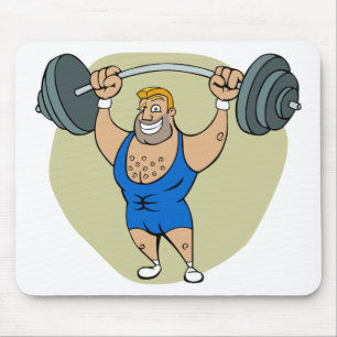 Cartoon Weightlifter Mouse Pad