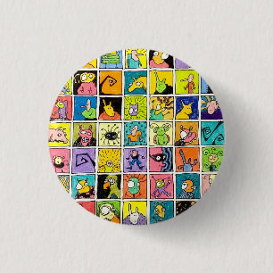 Cartoon Weird Strange Faces Square Designs 3 Cm Round Badge