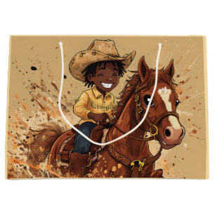 Cartoon Western Ride Tall Cowboy Large Gift Bag