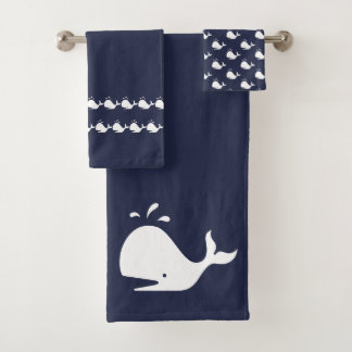 Cartoon Whale Ocean Blue Bath Towel Set