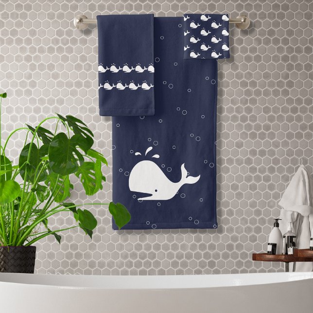 Cartoon Whale Ocean Blue Bath Towel Set (Creator Uploaded)