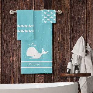 Cartoon Whale Ocean Mist Blue Bath Towel Set