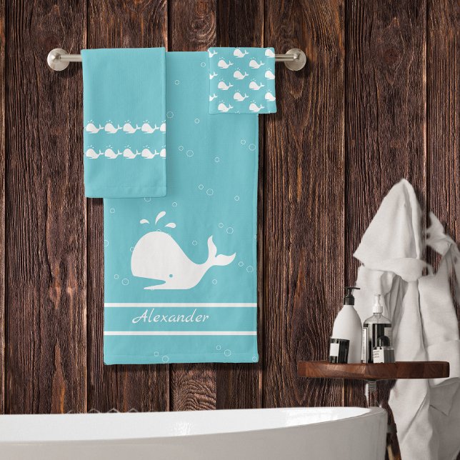 Cartoon Whale Ocean Mist Blue Bath Towel Set (Creator Uploaded)