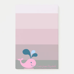 Cartoon Whale  on Stripes- Personalised Post-it Notes