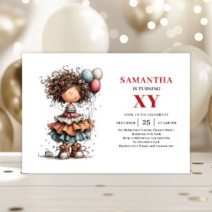 Cartoon Whimsical Girl Birthday Fun invitation