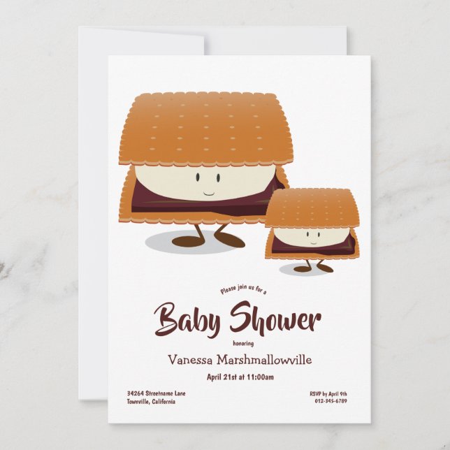 Cartoon White Brown S’more Character Baby Shower Invitation (Front)
