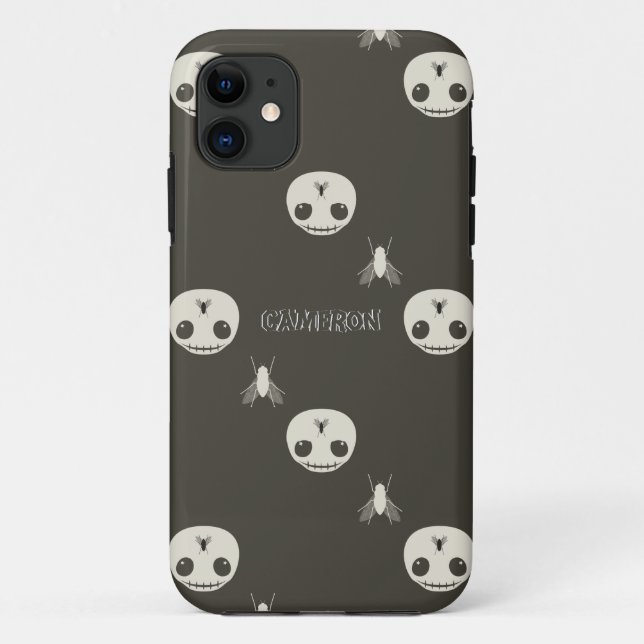 Cartoon White Skulls on Brown Embossed Text Effect Case-Mate iPhone Case (Back)