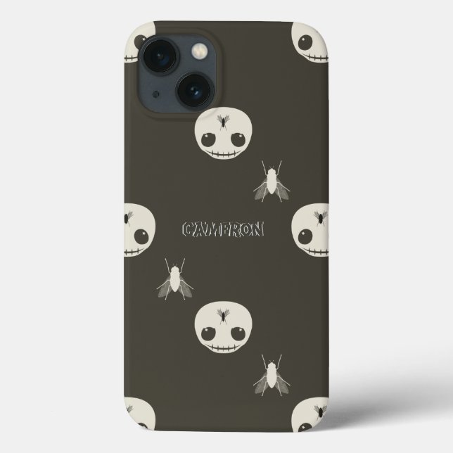 Cartoon White Skulls on Brown Embossed Text Effect Case-Mate iPhone Case (Back)