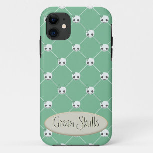 Cartoon White Skulls on Green Embossed Text Effect Case-Mate iPhone Case