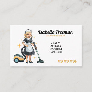 Cartoon White Vacuum House Maid Cleaning Business Card
