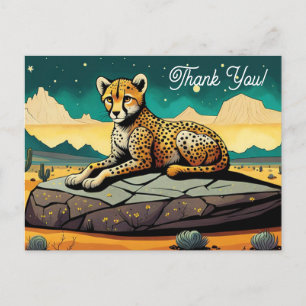 Cartoon Wild Leopard At Desert Thank You Postcard