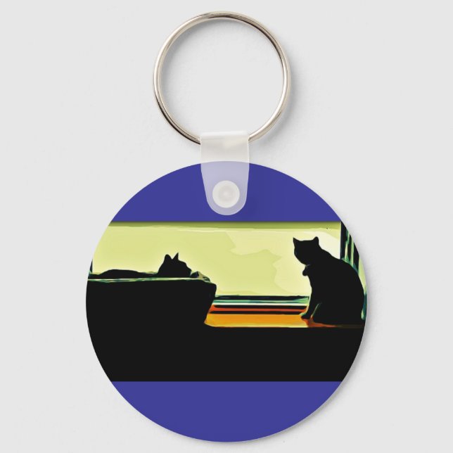 Cartoon Window Kitties Key Ring (Front)