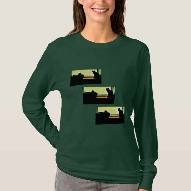 Cartoon Window Kitties T-Shirt (Front)