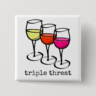 Cartoon Wine Glasses Triple Threat Funny Winery 15 Cm Square Badge