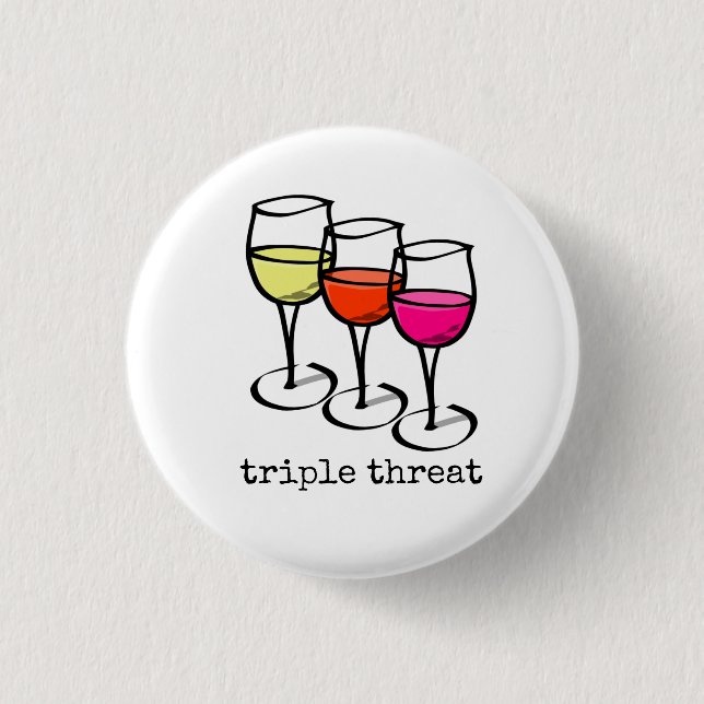 Cartoon Wine Glasses Triple Threat Funny Winery 3 Cm Round Badge (Front)