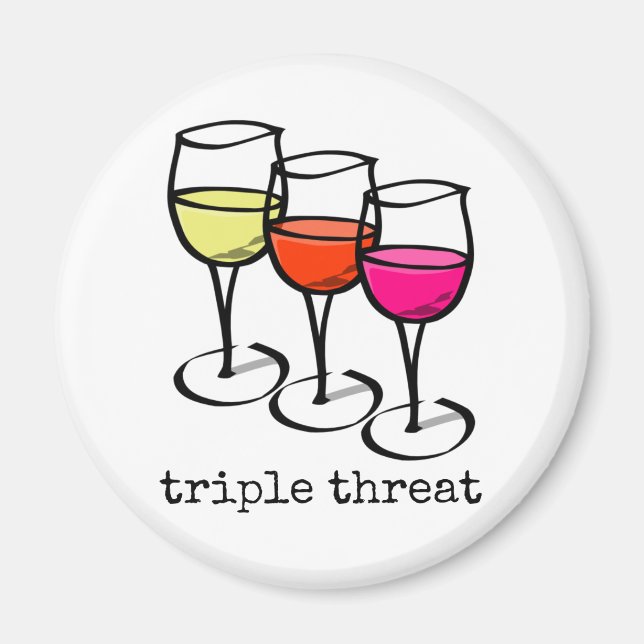 Cartoon Wine Glasses Triple Threat Funny Winery Magnet (Front)