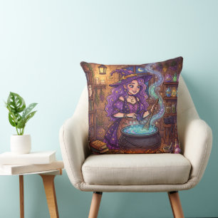 Cartoon Witch Making Love Potion Cushion