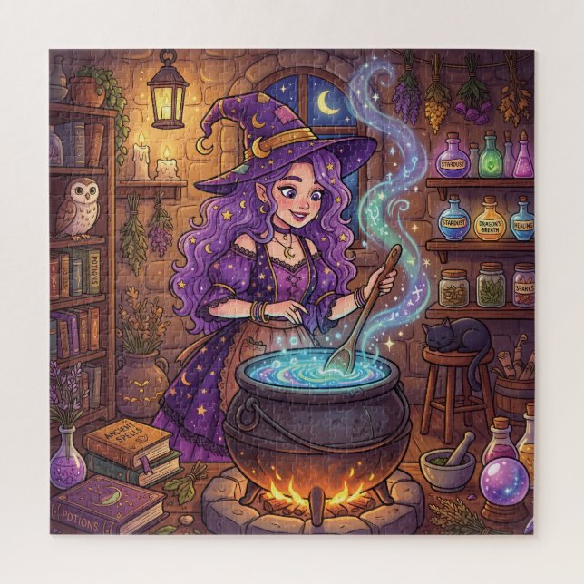 Cartoon Witch Making Love Potion Jigsaw Puzzle (Vertical)