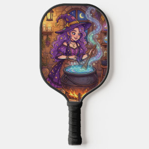 Cartoon Witch Making Love Potion Pickleball Paddle