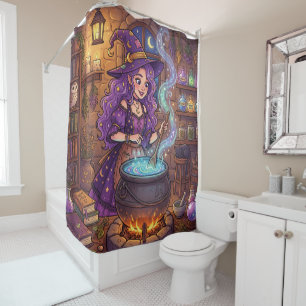 Cartoon Witch Making Love Potion Shower Curtain