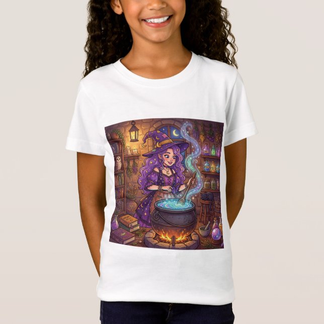 Cartoon Witch Making Love Potion T-Shirt (Front)