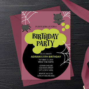 Cartoon Witch's Cauldron Halloween Birthday Party Invitation